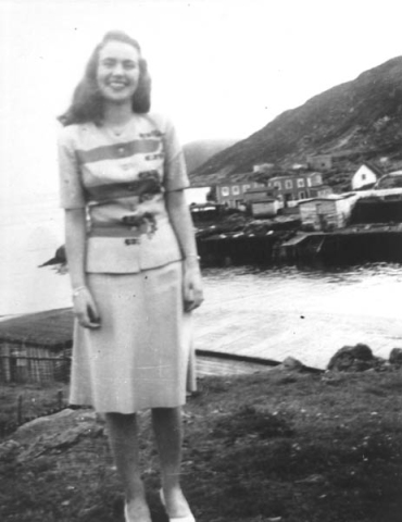 347: Teresa McCarthy standing above Red Island harbour. (1946)  - daughter of Thomas McCarthy &amp;amp; Elizabeth Carroll